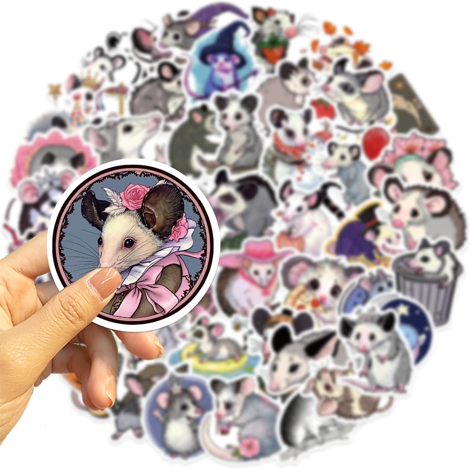50 Pack Funny Nature Animal Opossum Stickers: Waterproof, Vinyl, Ideal for Kids & Classroom Prizes (Opossum)