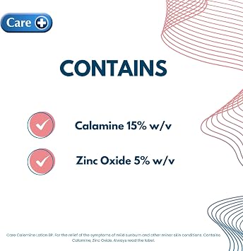Care Calamine Lotion 200ml, Mild Antiseptic and Astringent, Relieves Symptoms of Suburn and Minor Skin Conditions, Soothes Eczema, Rashes and Chickenpox