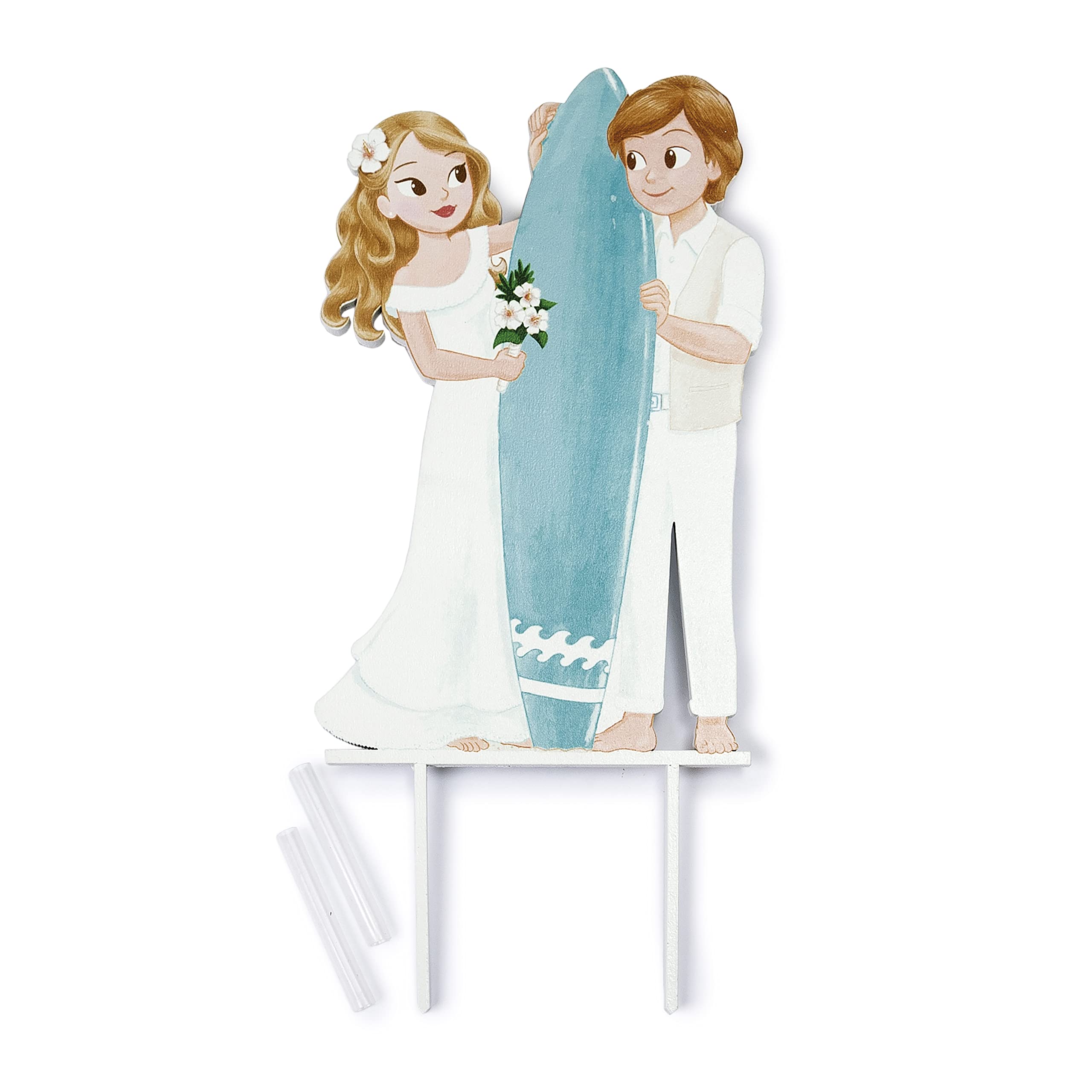 Mopec W020 Cake Topper Novios Surf 18cm. Figura Tarta, Madera, Multicolor, Normal