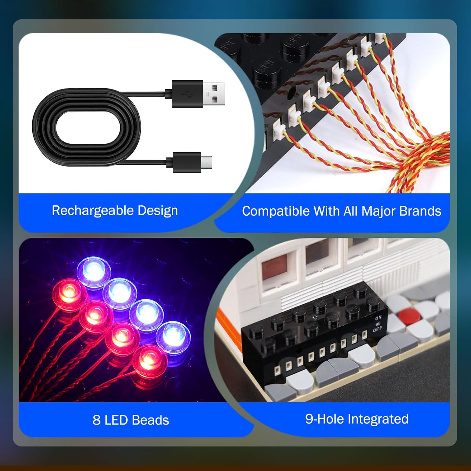 JMBricklayer LED Light Kit Building Blocks Set, 2x6 Blue&Red Light Up Bricks with Light-Sensing Mode, DIY Lighting Accessories Decoration Compatible with Major Upgrade