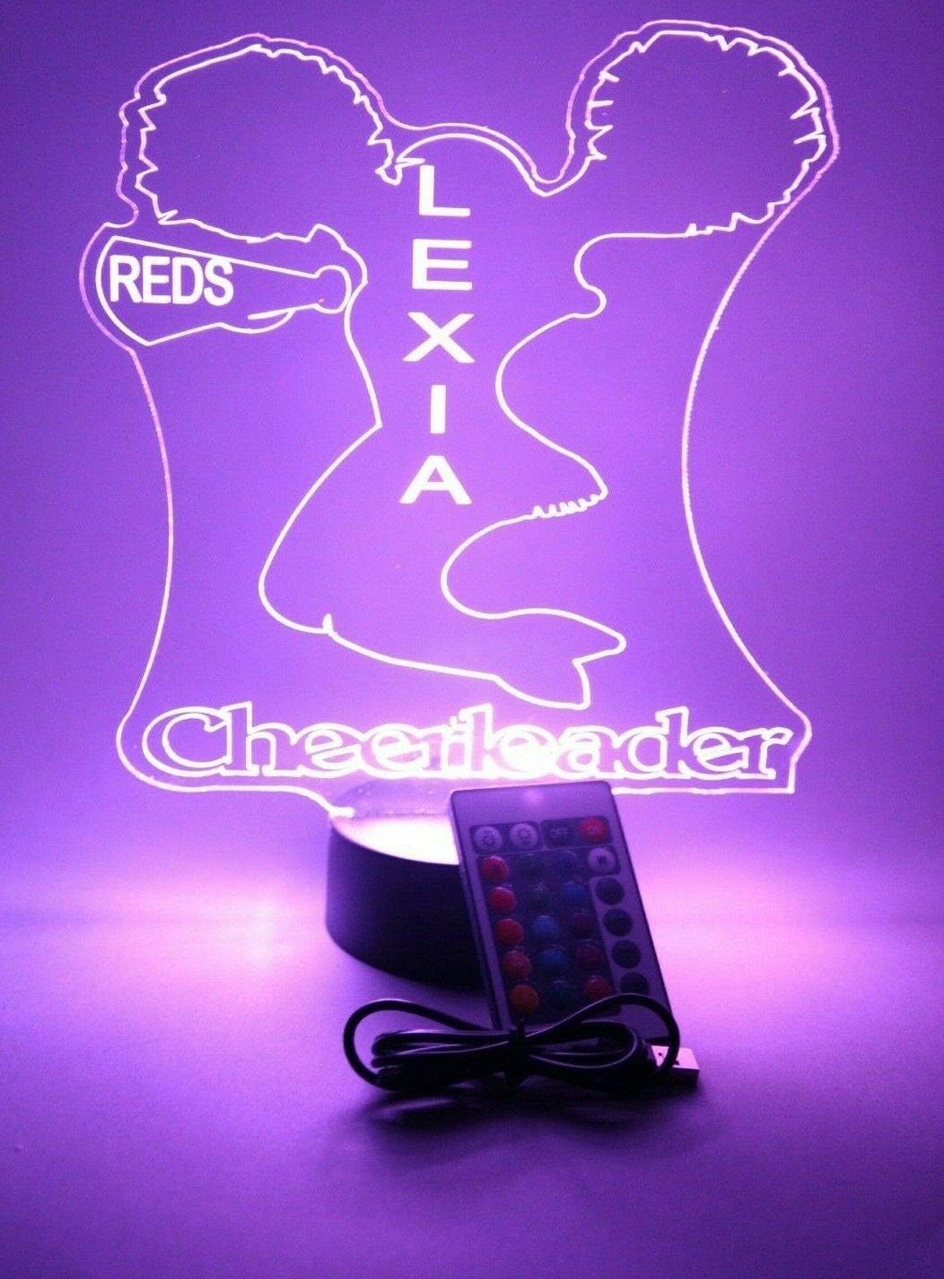 MIRROR MANIA Cheerleader Cheer Cheerleading Cheerer Sports Performer Night Light Up Table Desk Lamp LED Personalized Name Free Engraved - It's Wow, with Remote 16 Colors, Great Gift
