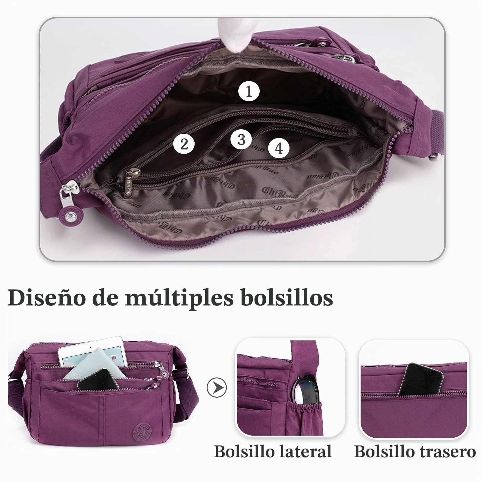 FANDARE Ligero Bolsos Bandolera Cuerpo Cruzados Mujer Bolsas de Mensajero Impermeable Nylon Deportes Escuela Shopper Sling Crossbody Bag