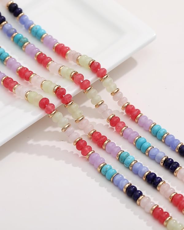 MJartoria Layered Initial Necklaces for Women Trendy, 14K Gold Plated Simple Star Choker Square Letter Pendant Necklace, Colorful Beaded Necklace, Gold Necklaces Jewelry Gifts (K, Gold Plated) by MJartoria - Used condition - Image 4