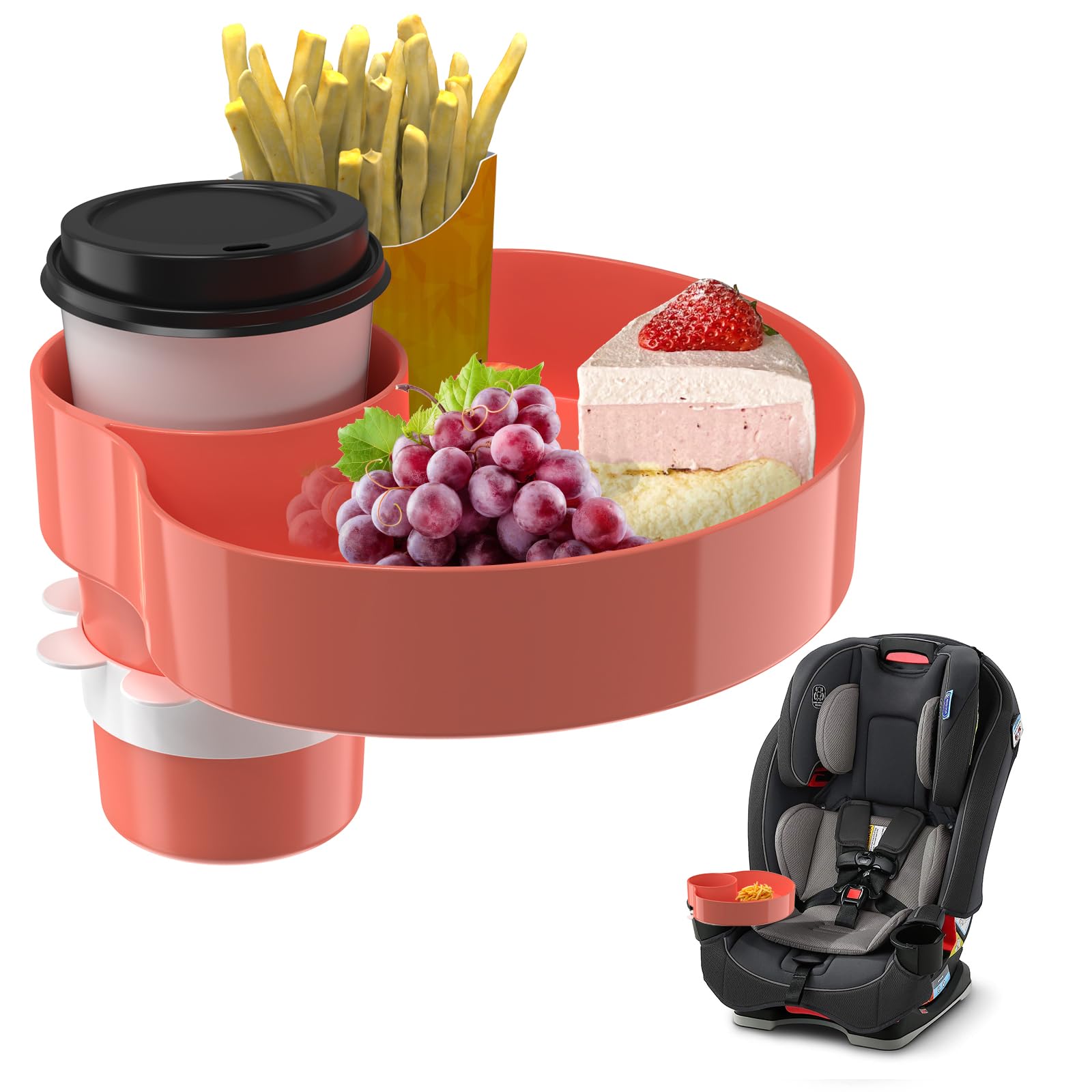 Kids Car Seat Tray, Travel Tray with Cup Holder for Toddler Baby, Kids Car Seat Food Snack Organizer for Road Trip, Stroller snack Organizer Travel Must Haves Toddler Must Haves (Orange)