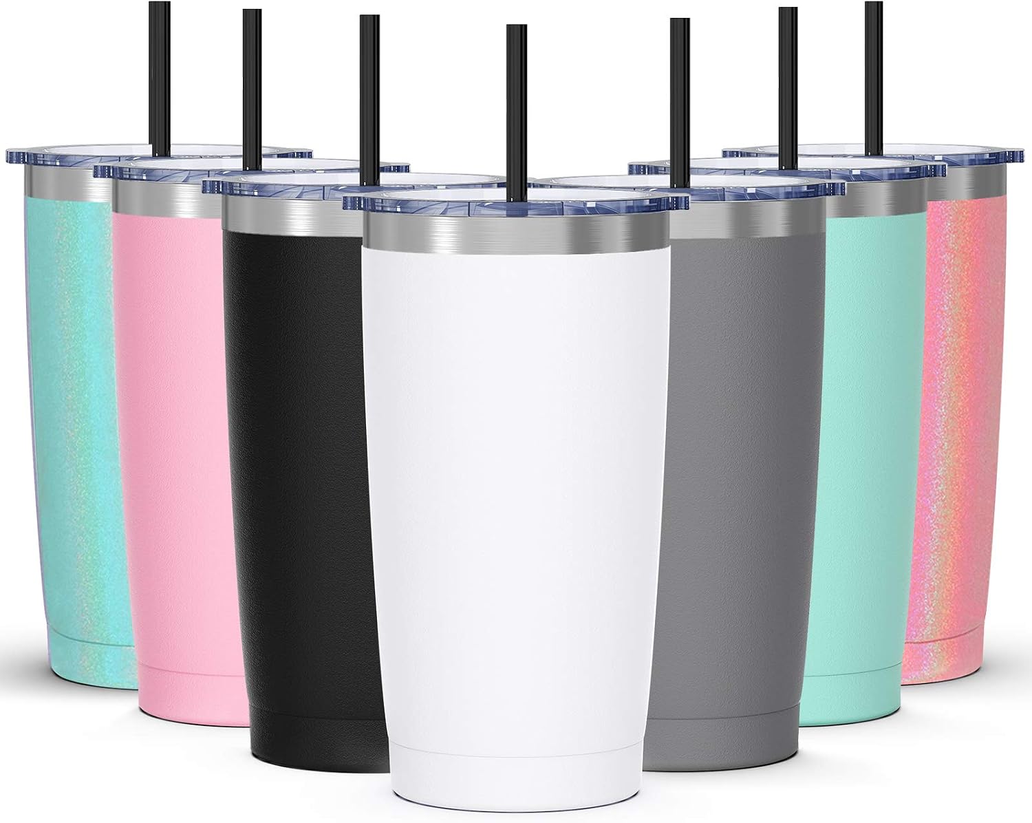 20oz Tumbler with Splash Proof Sliding Lid, Bastwe Stainless Steel Vacuum Insulated Travel Mug Tumbler with Straw, Double Wall Coffee Mug, Thermal Cup for Hiking, Camping & Traveling (White)