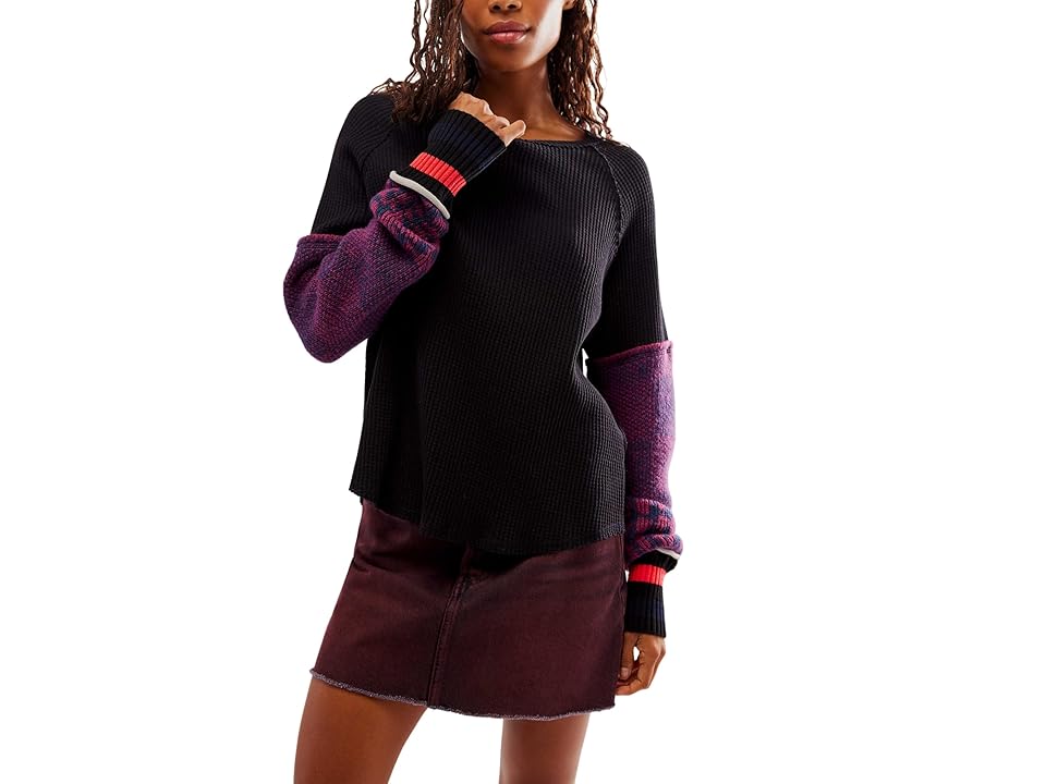 Free People Mod About You Cuff Raglan (Washed Black Combo) Women's Clothing INTERNATIONAL SHIPPING