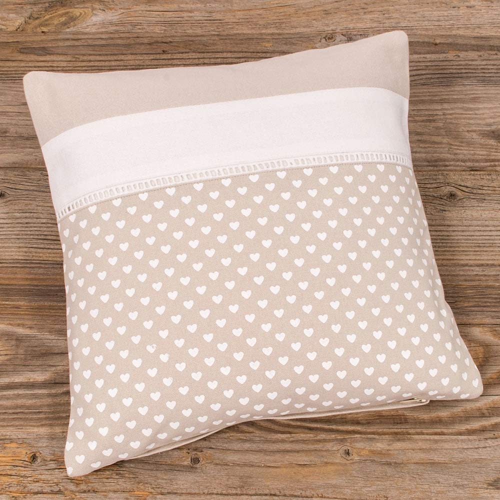 Matches21 Federa Per Cuscino Stile Rustico VRONI - 40x40 Cm, 100% Cotone, Con Stampa Floreale E Cuore, Bianco/Multicolore, Cerniera Inclusa