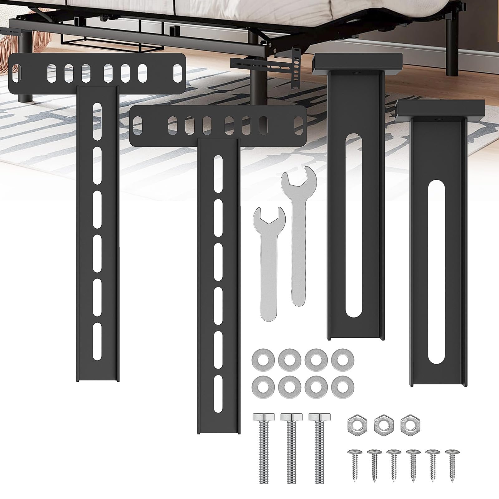Universal Headboard Brackets for Adjustable Bed Base, Headboard Brackets for Twin/King/Queen/Full Size Bed Frame, Easy to Customize - Durable - Solid Steel(Black)
