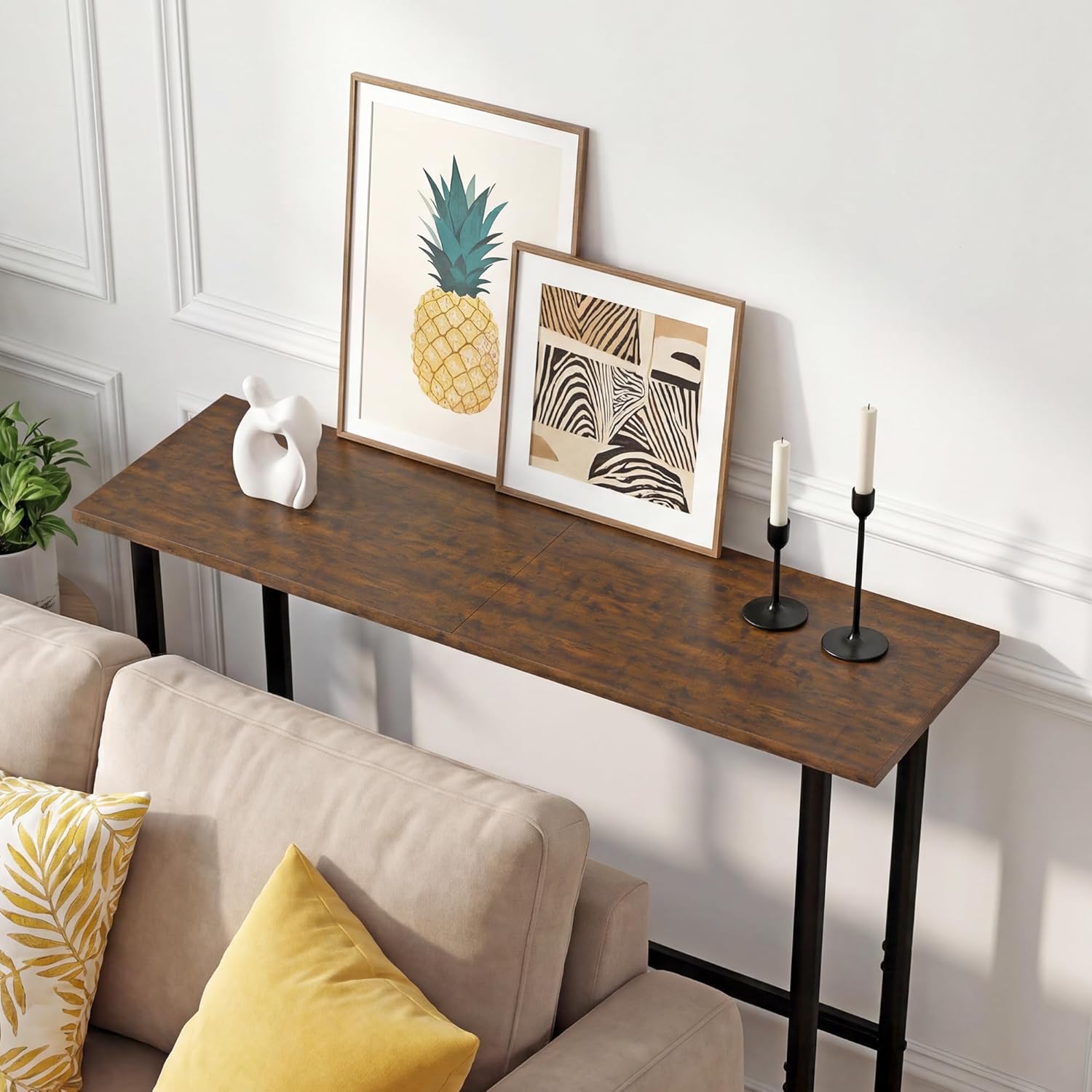 Manora 31.5" Narrow Console Table, Slim Entryway Table, Tall Thin Side Table for Couch, Small Sofa Side Display Table for Hall, Hallway, Bedroom, Living Room, Foyer, Rustic Brown and Black