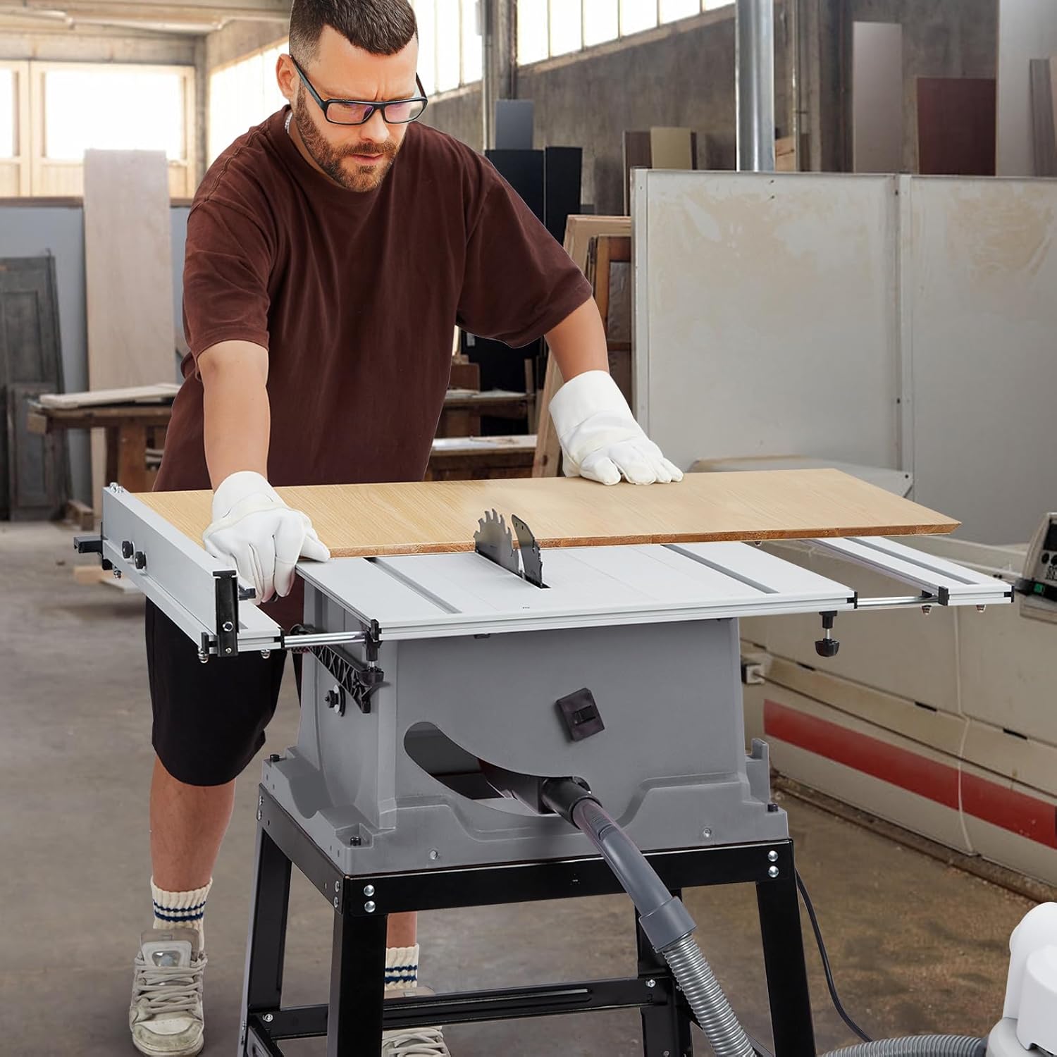 Table Saw,Obsite Table Saw with Stand & Push Stick, 5000RPM Motor,90° Cross Cut 0 45° Bevel Cut,Adjustable Blade Height for Professional Woodworkers and DIY Enthusiasts 15A 1800W 36.2x25.3×34.4 Inch