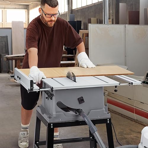 Miniatura 7 de Sierra de mesa, sierra multifuncional 15A de 10 pulgadas con soporte y barra de empuje, corte cruzado de 90 y corte biselado de 0 a 45, 5000 RPM,