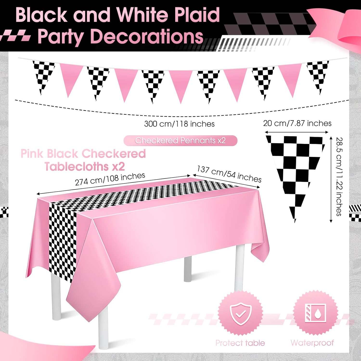 Domensi 214 Pcs Racing Car Birthday Party Decorations Racing Car Party Tableware Set for 30 Guests Pink Black White Checkered Dinnerware Decorations for Race Cars Themed Birthday Parties Supplies