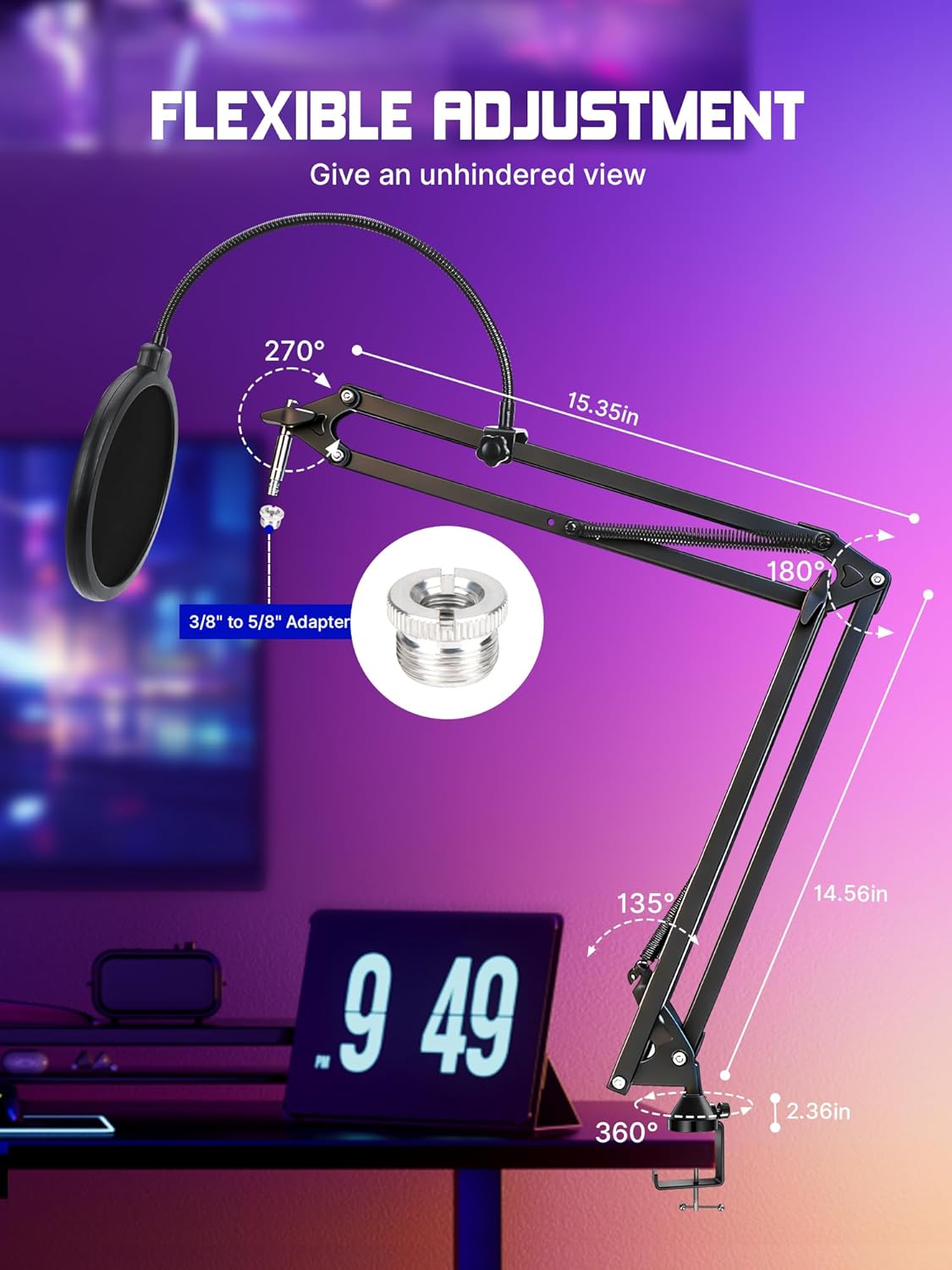 Heavy Duty Mic Boom Arm for Rode Podmic, Professional Microphone Stand with 3/8" to 5/8" Adapter for Shure SM7B, Blue Yeti, HyperX QuadCast, Fifine AM8, Pop Filter and Custom Foam Cover Kit