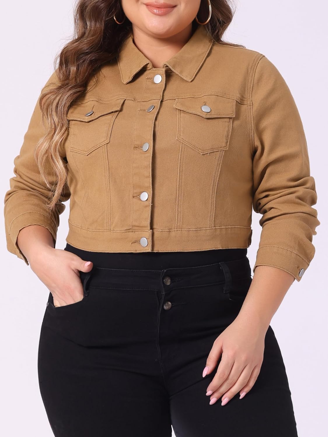 Women's Plus Size Button Closed Cropped Denim Jackets Stitching 2026 - image 2