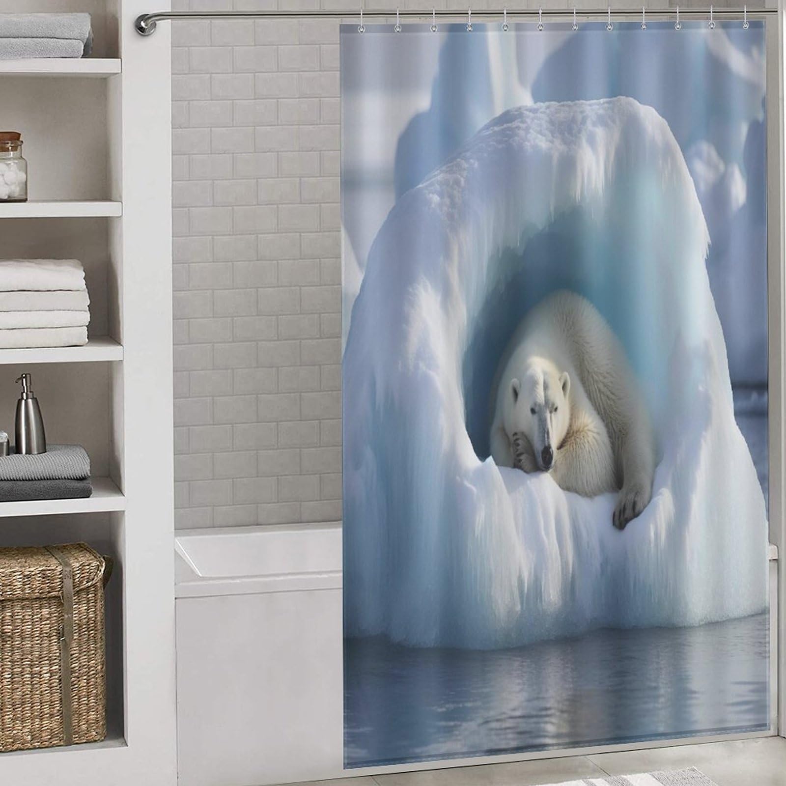 Rideau de douche polar ours en tissu polyester imperméable 140x183 cm