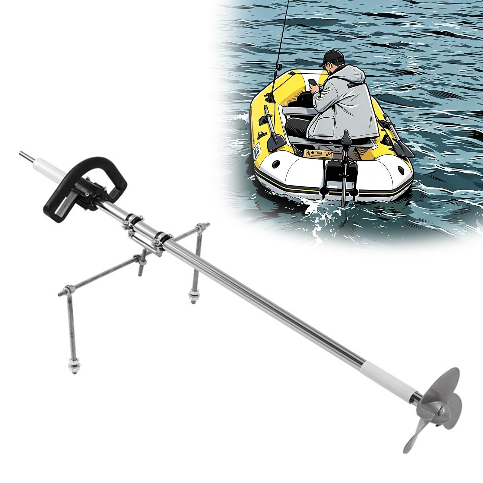 Motore Fuoribordo Componente Elica per Trapano Elettrico per Barca per La Pesca, Piccolo Motore Elettrico Portatile per La Traina, Propulsore Subacqueo Senza Fili(With Bracket,L1.25m(4ft))