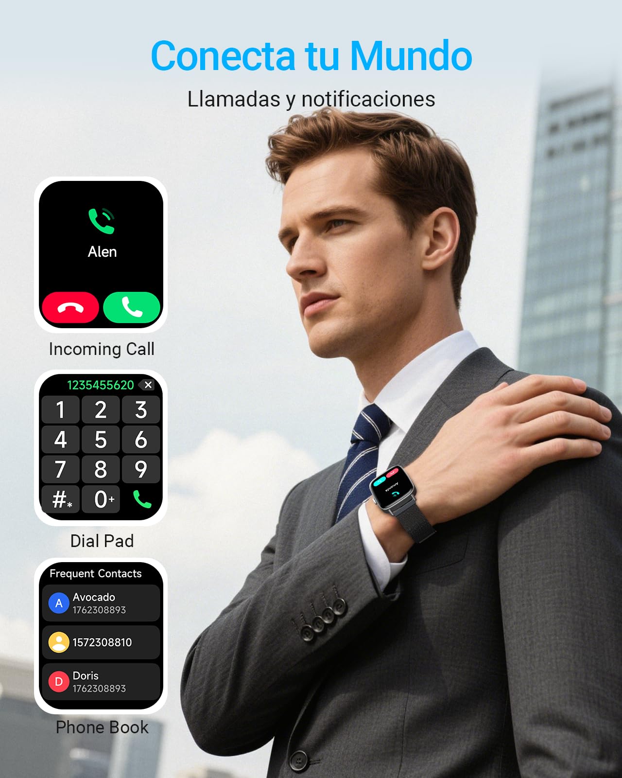 Fitpolo Reloj Inteligente Hombre, 1.85" Smartwatch con Llamadas Bluetooth y Whatsapp Notificación, Pulsómetro, IP68 Pulsera Actividad con 100+ Modos Deportivos, Monitor de Sueño para Android iOS