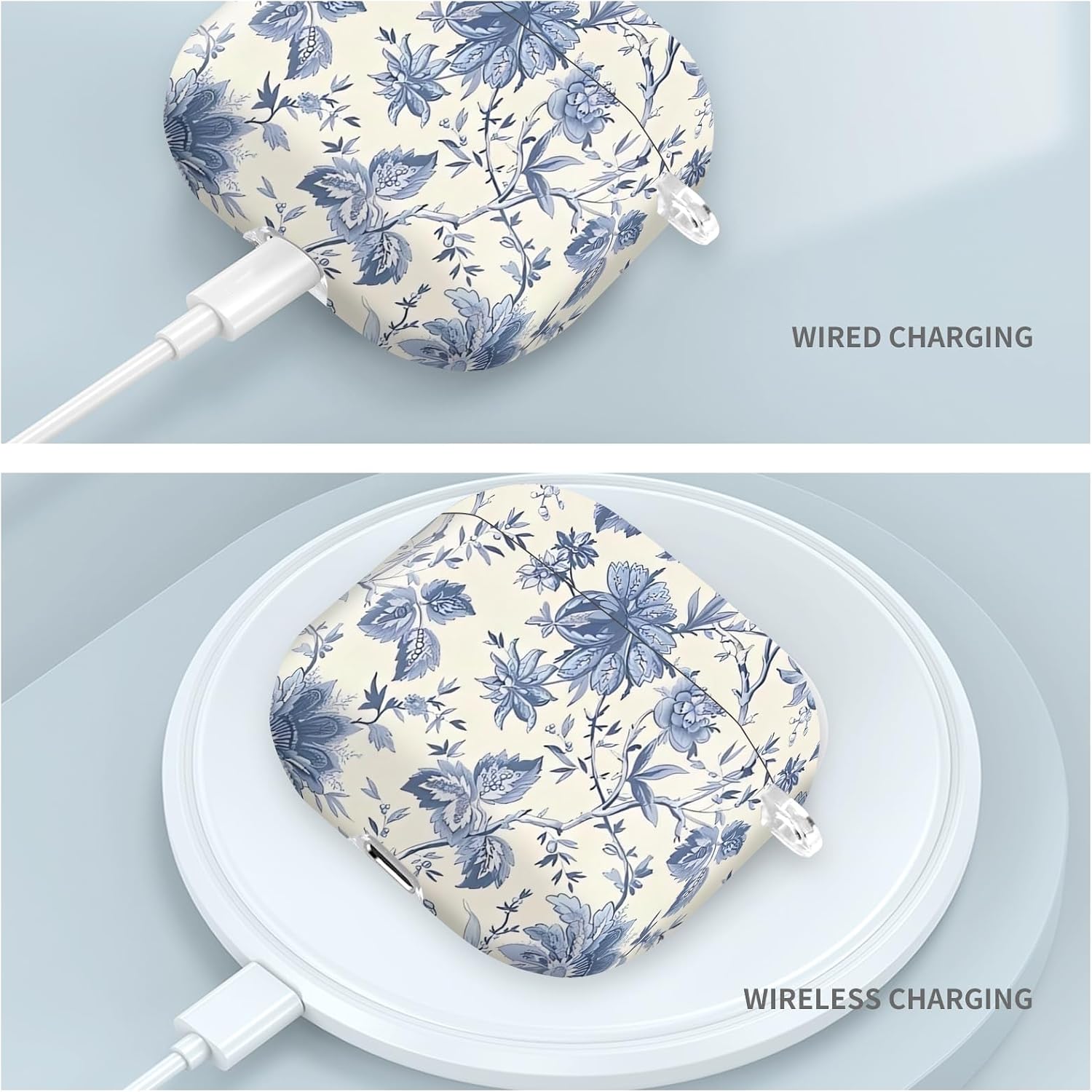 Compatible with AirPod PRO 3 2025 Shockproof and dustproof Wireless Earphone case, with a Beautiful and Cute Strawberry Keychain Pendant Suitable for Women（Flowers Blue Strawberry） image 5