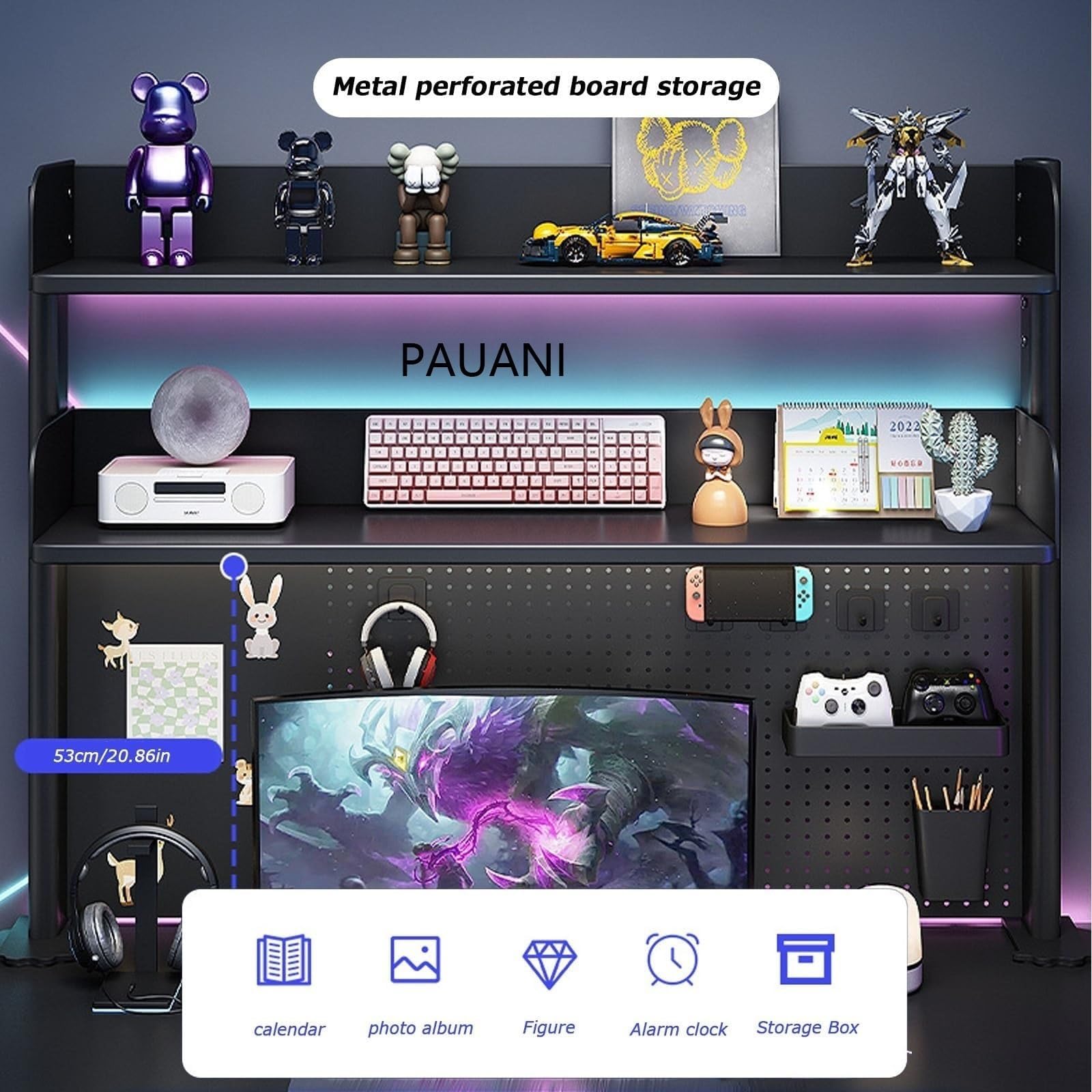 Mensola Organizer da scrivania con Morsetto - Prolunga per Pannello Forato, postazione di Lavoro per Ufficio, Pannello per la Privacy per Gaming, 23,6/31,5/39,3 Pollici, Accessori