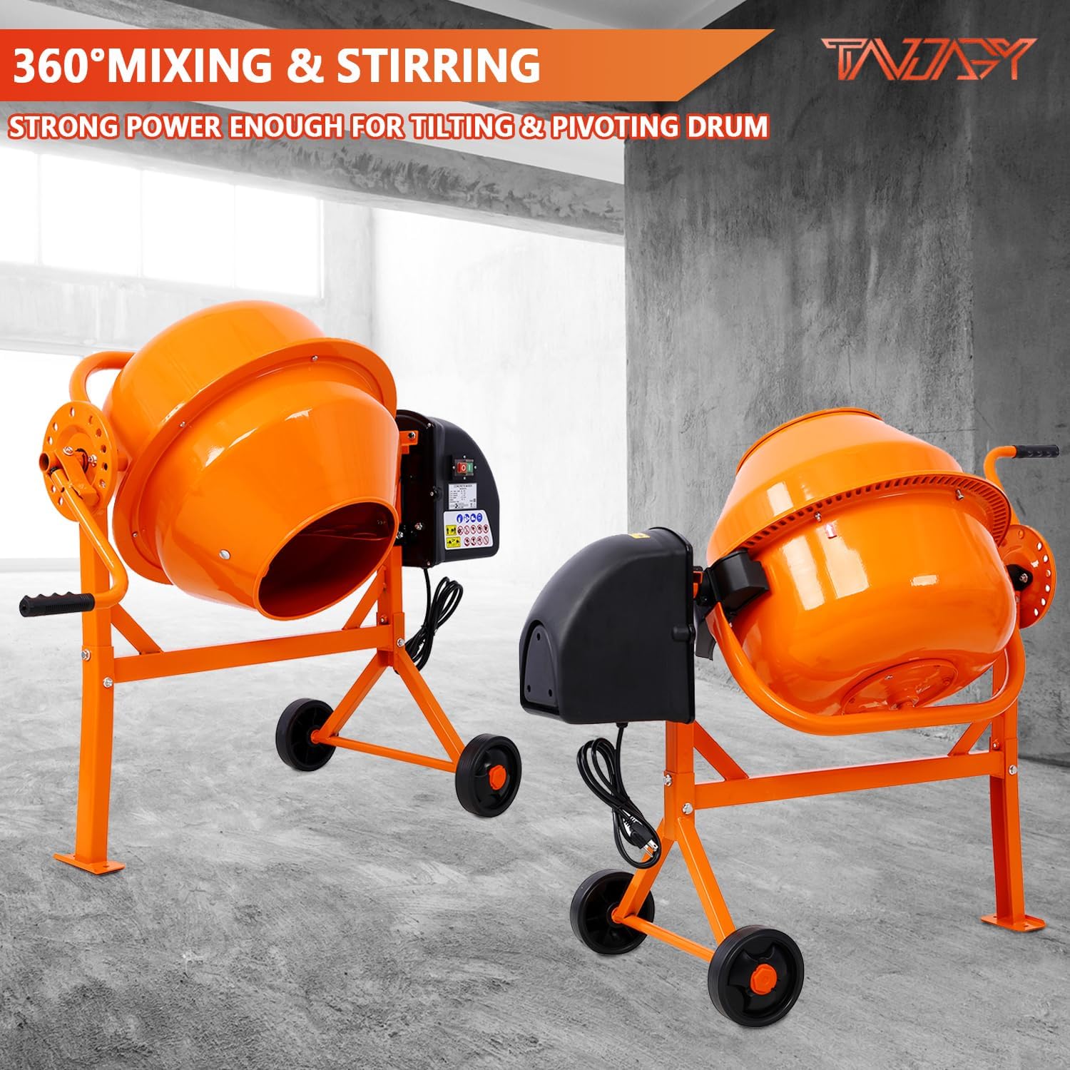 Portable 3 Cu Ft Concrete Cement Mixer 1/3 H P Electric Mixer Machine with Wheel Freestanding Barrow Machine 110V Concrete Mixer Machine Portable Cement Mixing Machine for Stucco Mortar Seeds