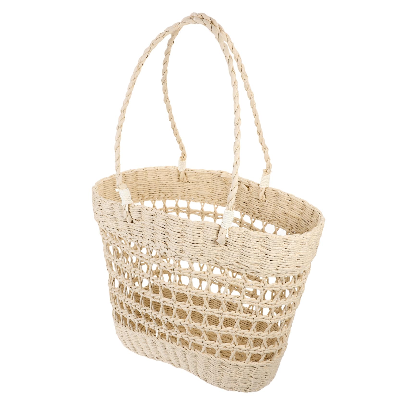 Große Gewebte Strandtasche für Damen Leichte Papierkordel Beige Geräumig für Strand und Wandern Umhängetasche Stroh Damen