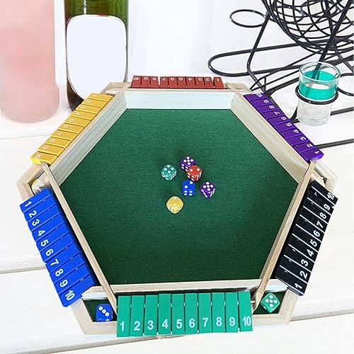 Miniatura 2 de Rosvola Shut The Box - Juego de dados de madera, 6 colores, 6 jugadores, juego de mesa interactivo interactivo y divertido sin fin, juego de