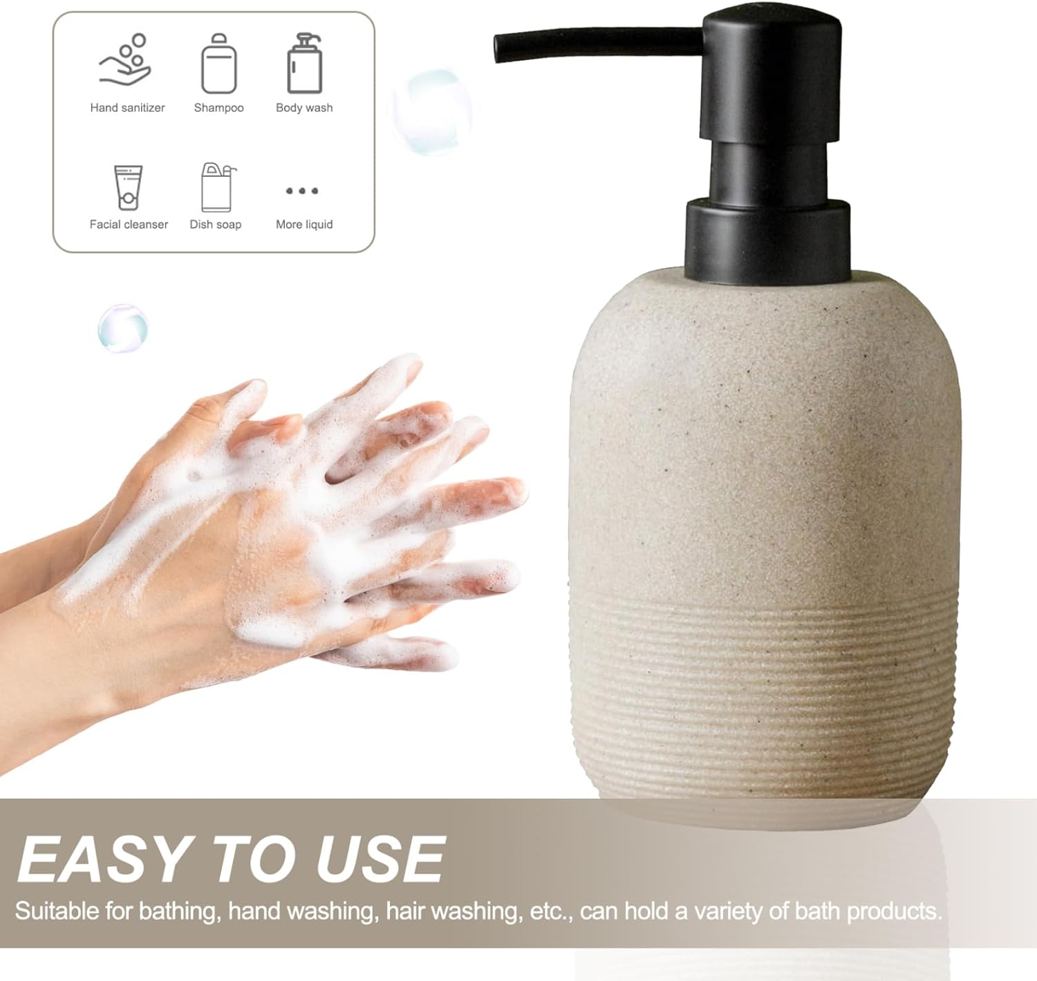 2Pcs Soap Dispenser, Beige Hand Soap Dispenser, Resin Holder Bathroom 6.18x3.07 Liquid Container for Bathroom Countertop, Kitchen