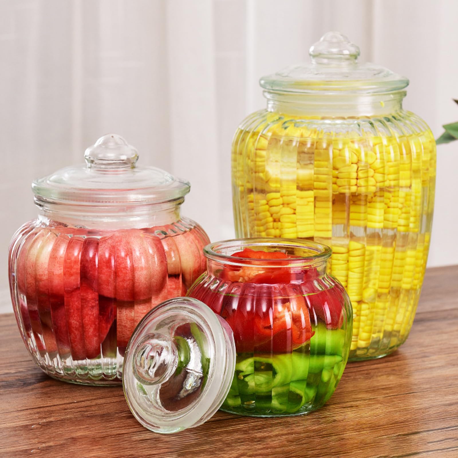 Amazon｜ガラスジャー 密閉蓋付き オンス ガラスキャニスター き