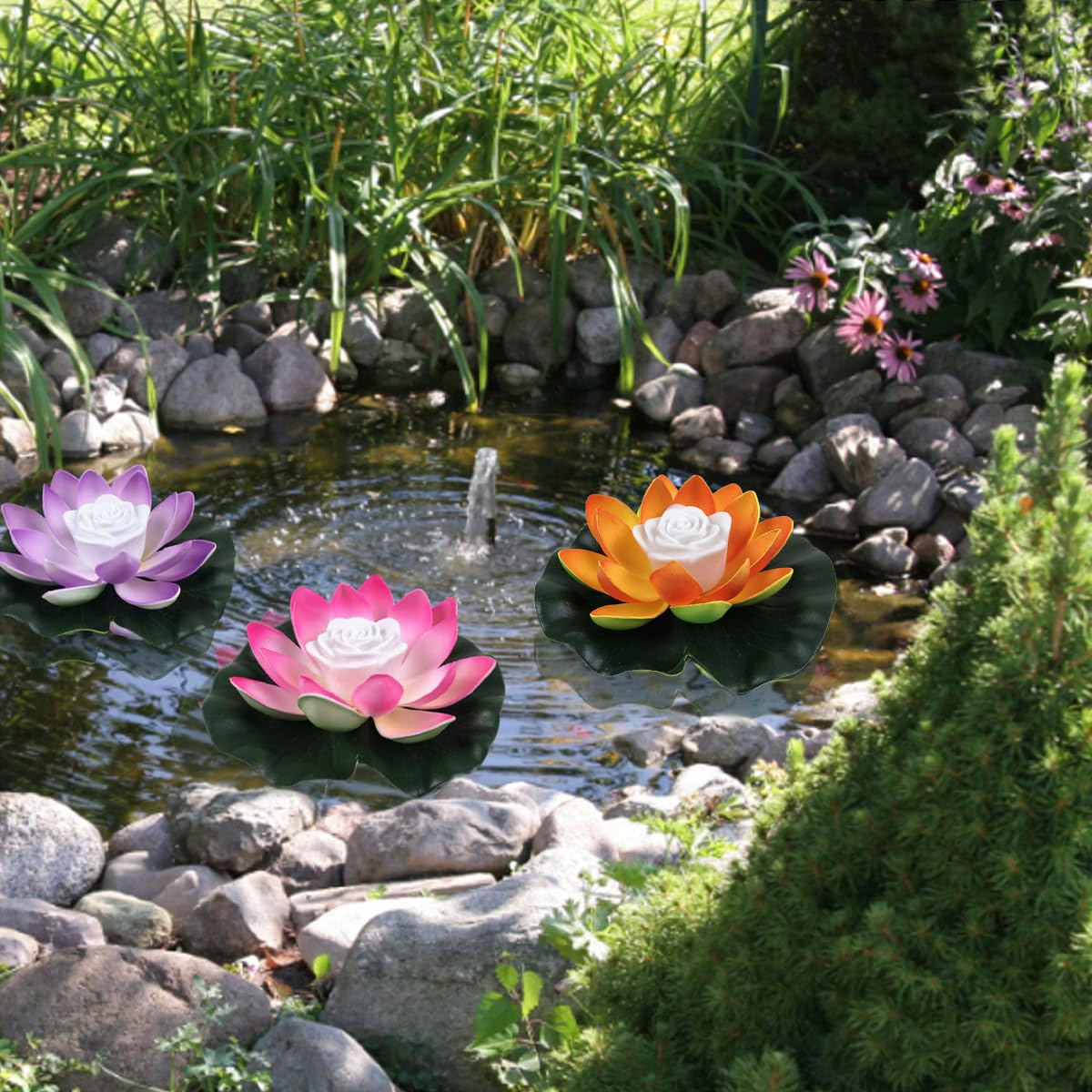 Ponanor 3pcs Solar Pond Lights, Floating Solar Lights,18cm Pond Lightss Underwater, Solar Powered Pondss Light, Floating Lotus Flower Lamp with Color Changing, for Garden Fountain