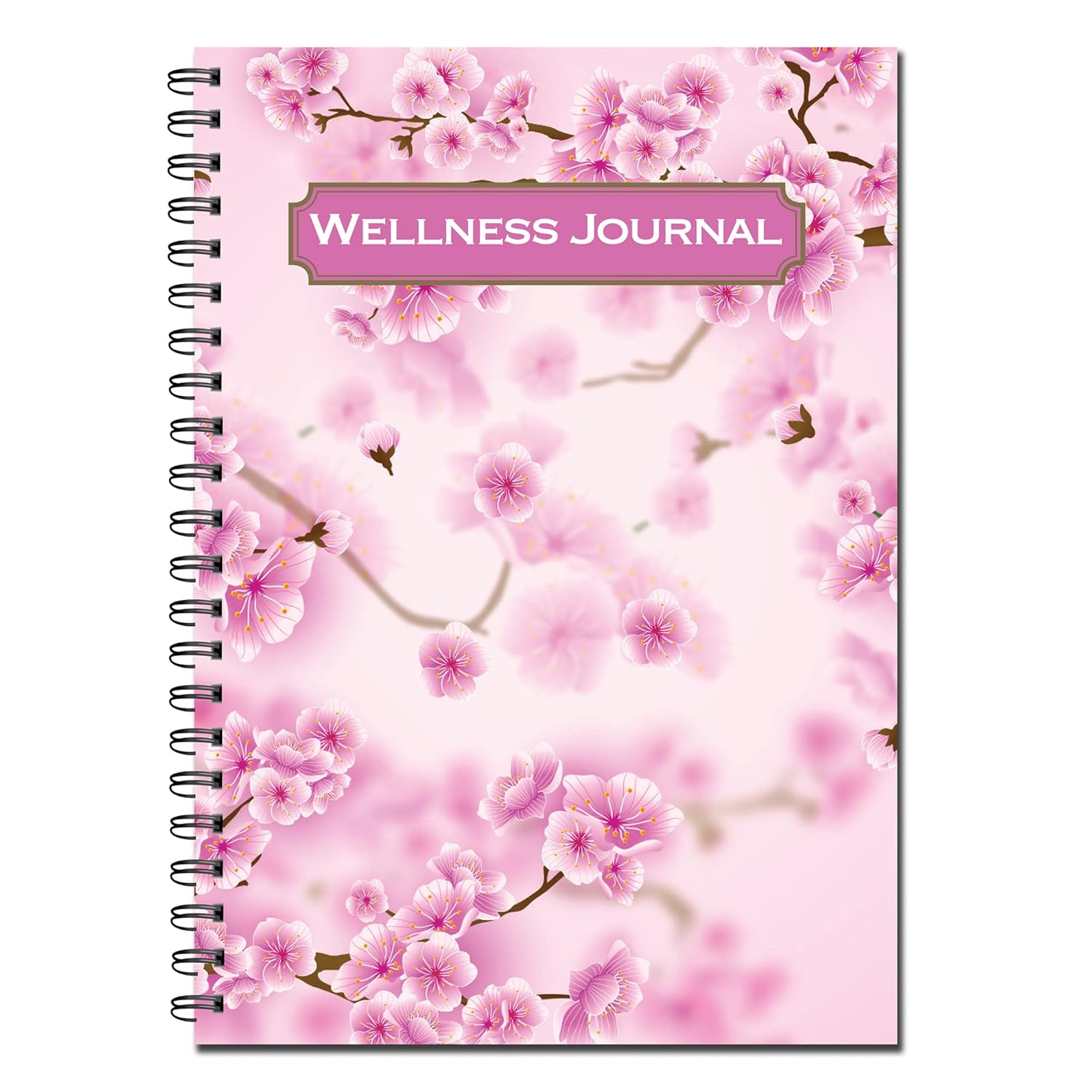 Cherry Wellness Journal Wirobound with Pink Blossom Design on Premium