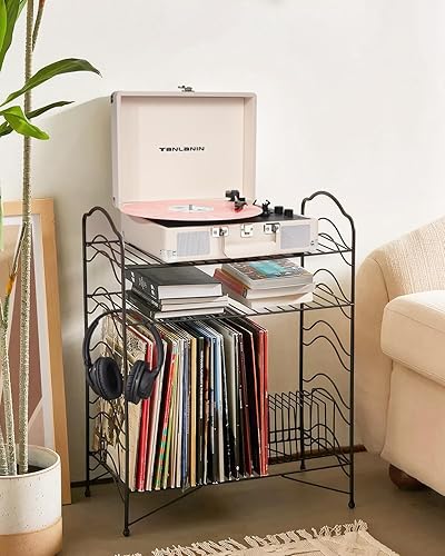 Miniatura 7 de Tocadiscos con altavoces mejorados, maleta Bluetooth de 3 velocidades, reproductor de discos de vinilo portátil, control de agudos y graves,