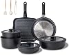 JEETEE Pots and Pans Set Non Stick 26pcs, Cookware Set with Removable Handle, Induction Kitchen Cooking Sets with Detachable Handle, RV Camping Stackable Pots Pans, Oven Safe, PFOA Free, Black