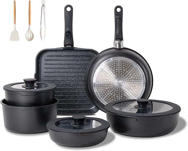 JEETEE 25pcs Pots and Pan Set Non Stick,Detachable Handle Cookware Set,Induction Cooking & RV Camping Stackable Pots Pans,Healthy Kitchen Cookware Set PFAS/PFOA Free Black