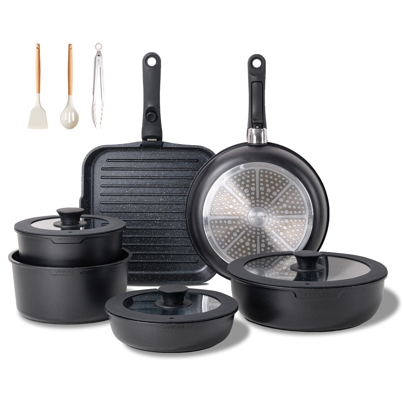 ノンスティック調理器具セット 取り外し可能なハンドル付きの鍋とフライパンセット キッチン調理器具セット ノンスティック 取り外し可能なハンドル付き