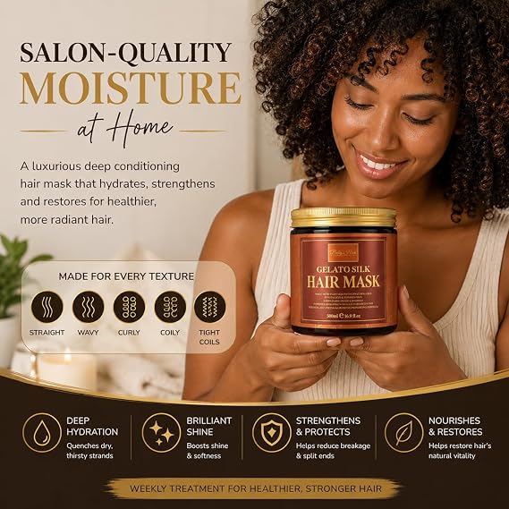 Baby Hair Gelato Silk Hair Mask | Deep Conditioning Mask for Dry, Damaged Hair | Keratin & Argan Oil Hair Treatment | Moisturizing Hair Mask for Curly, Straight & Color Treated Hair | 16.9 oz