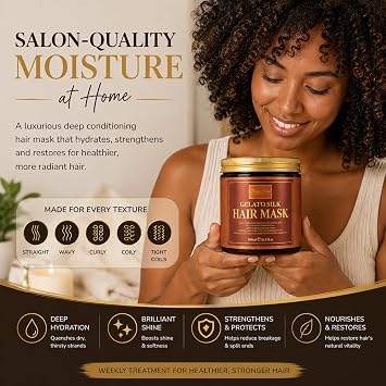 Baby Hair Gelato Silk Hair Mask | Deep Conditioning Mask for Dry, Damaged Hair | Keratin & Argan Oil Hair Treatment | Moisturizing Hair Mask for Curly, Straight & Color Treated Hair | 16.9 oz