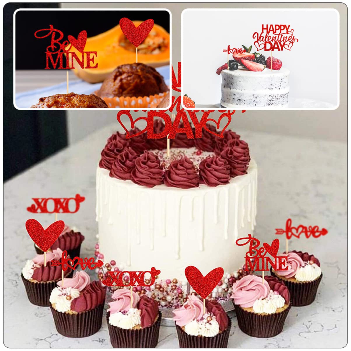 Abaodam 150stücke Valentinstag Cupcake Toppers Rote Glitzerherz-dekoration Für Hochzeiten Und Partys Kreative Kuchenstecker Für Unvergessliche Feierlichkeiten