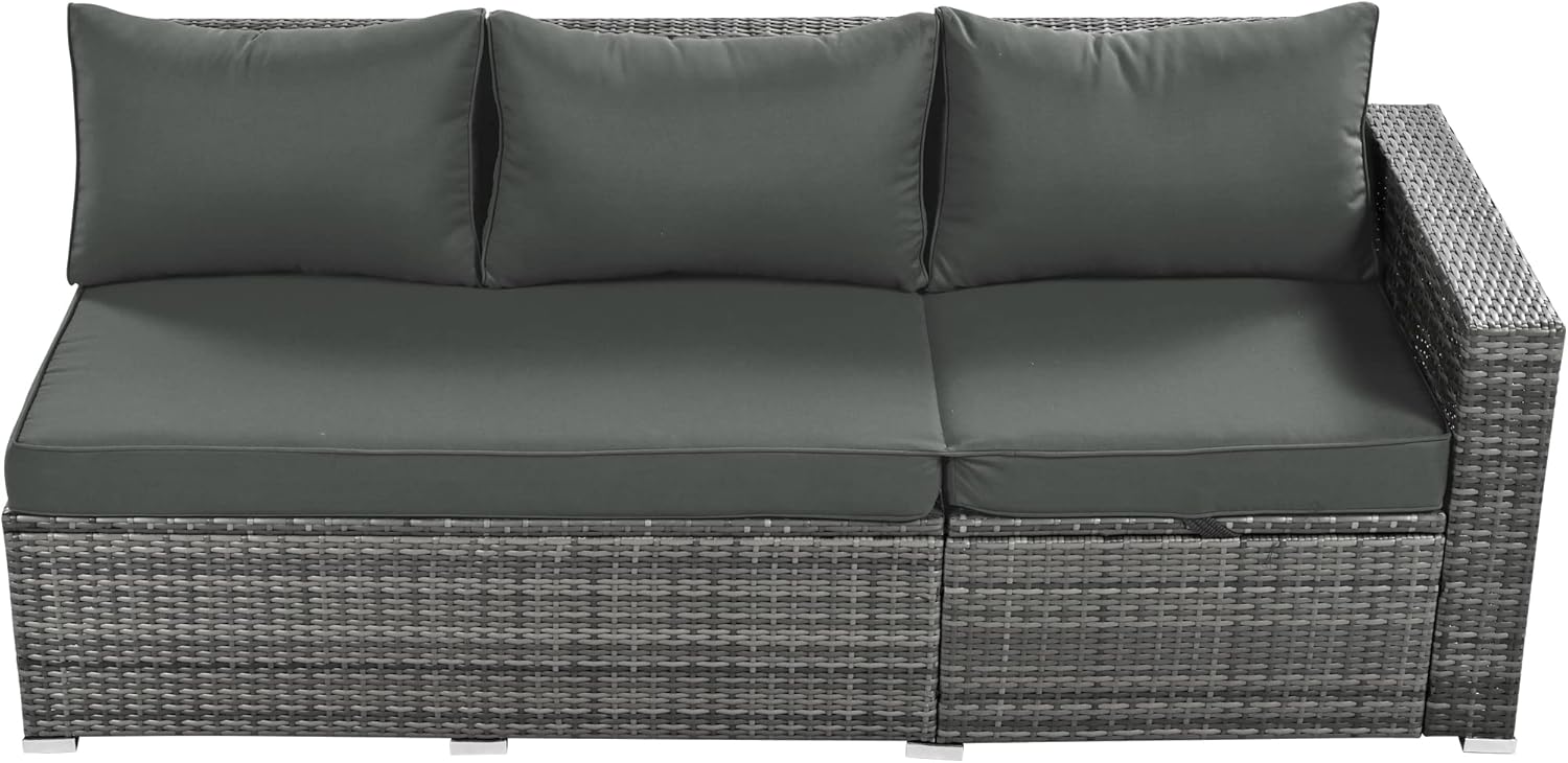 6-Piece Patio Furniture Set with Hidden Storage Box, All-Weather PE Wicker Outdoor Sectional Sofa Set with Adjustable Seat & Tempered Glass Coffee Table, Cushions for Backyard (Grey)