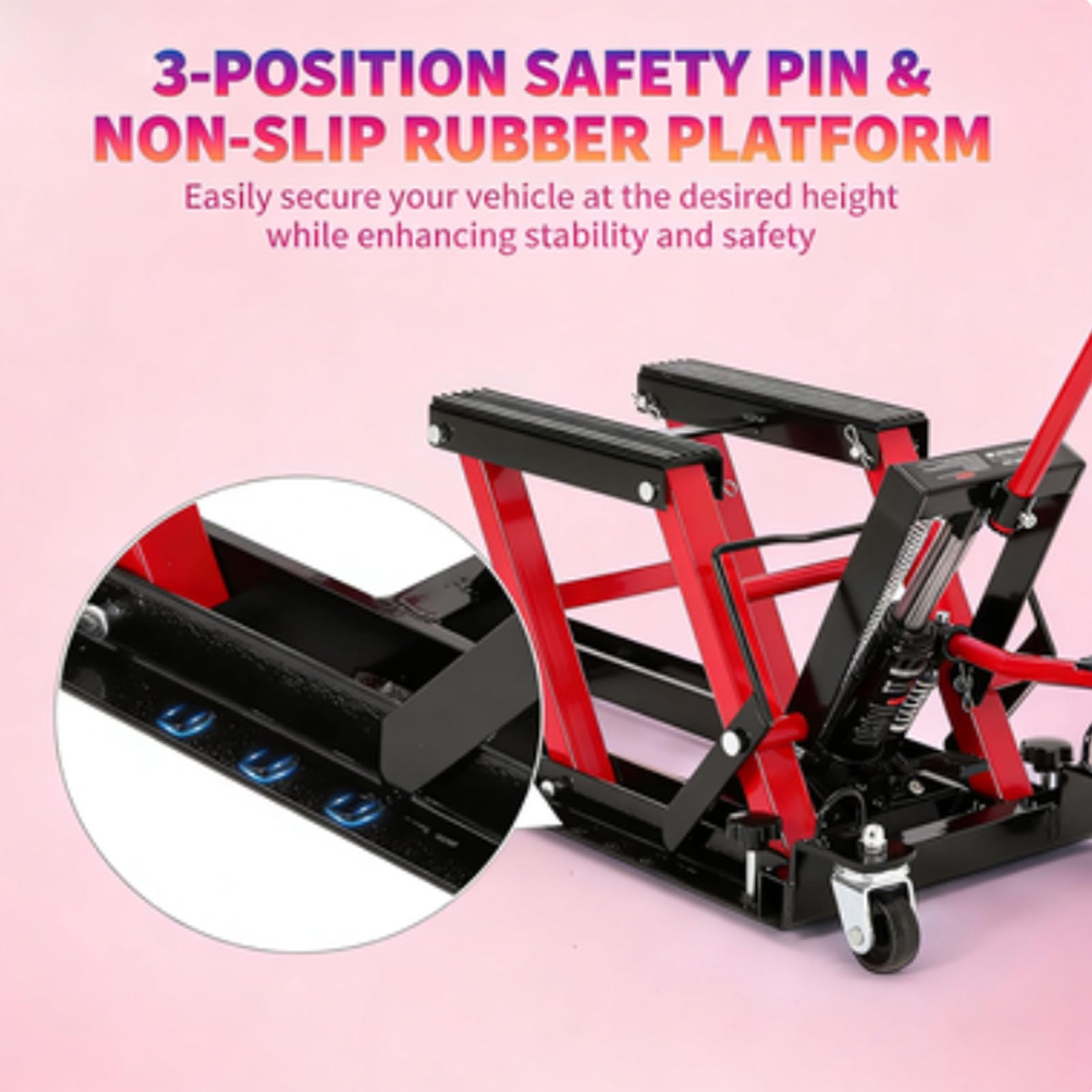 Cric Idraulico, Cric a Forbice con capacità di 1500 LBS, con 4 Ruote, Piattaforma Antiscivolo, Supporto di Sollevamento a Pedale, per Moto ATV UTV