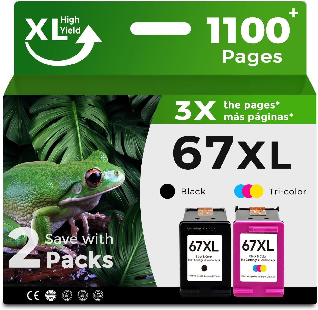 67XL Ink Cartridges Black/Color Combo Pack Replacement for HP Ink 67 XL fit for HP67 DeskJet 2827e 2855e 4227e 4255e 2700 2700e 2752 2742e 2755 2755e 4100 4152e 6000 6055e 6052 6400 6455e Printer