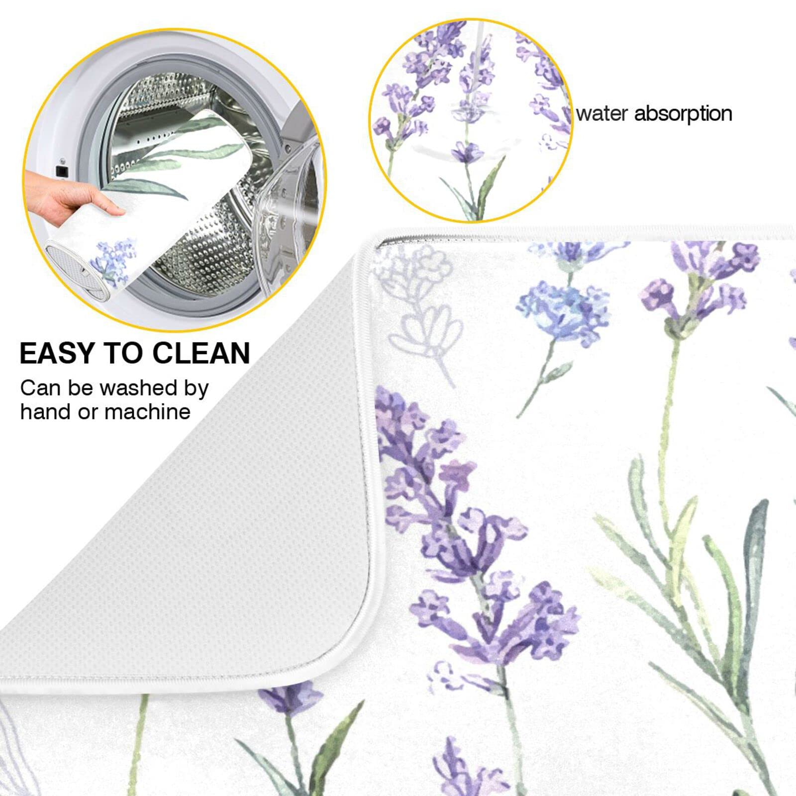 Kcldeci Lavender Flower Dish Drying Mat Kitchen Drying Pad Dish Draining Mat Dish Rack Drainer Pad 16 x 18