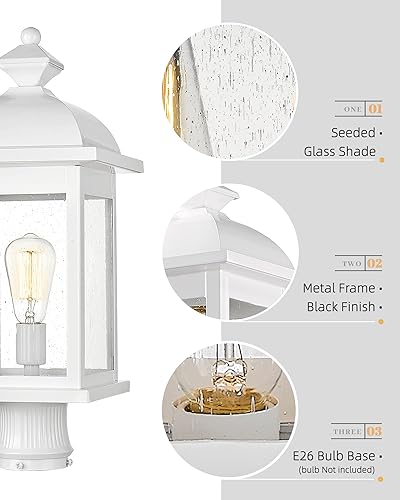 Miniatura 6 de FEMILA 4FD54P2 WH - Luces de poste para exteriores, 21 pulgadas, grande, impermeable, farol de poste exterior con vidrio sembrado, acabado blanco,