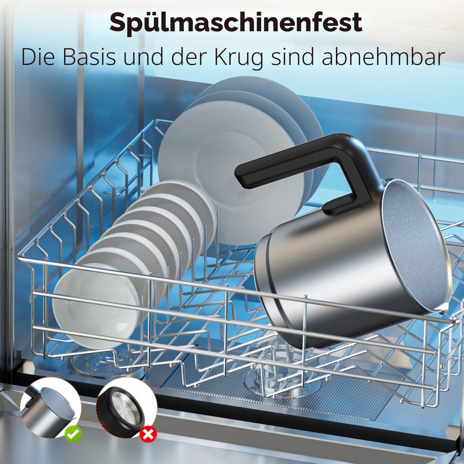 Morpilot Milchaufschäumer Elektrisch, 6 in 1 Milchschäumer für heißer, kalter und heißer Schokolade, 130-500ml, 600W, Antihaftbeschichtung, Latte-Design, Spülmaschinenfest, Edelstahl, Schwarz
