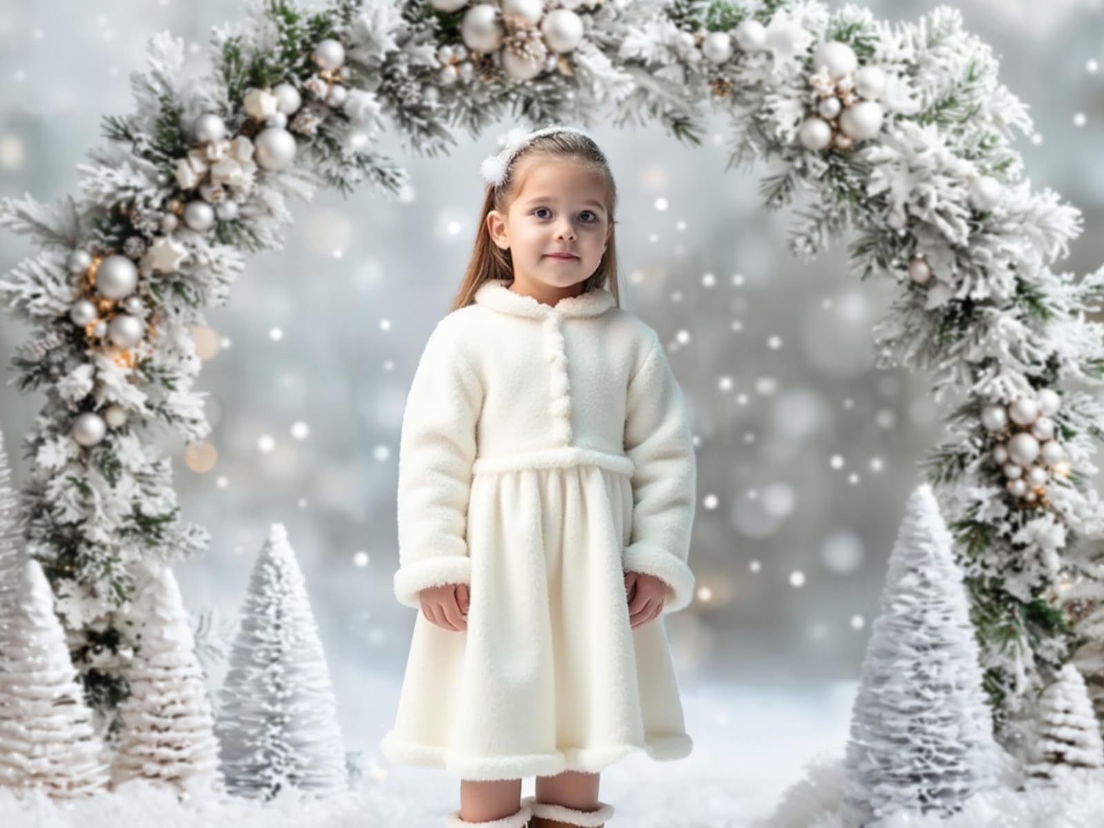 Telón de Fondo navideño Kate de 3 x 2 m (10 x 6,5 pies) con árbol de Navidad Plateado Escena Nevada al Aire Libre Arco utilería Fondo fotográfico de Bosque congelado Invernal para Estudio.