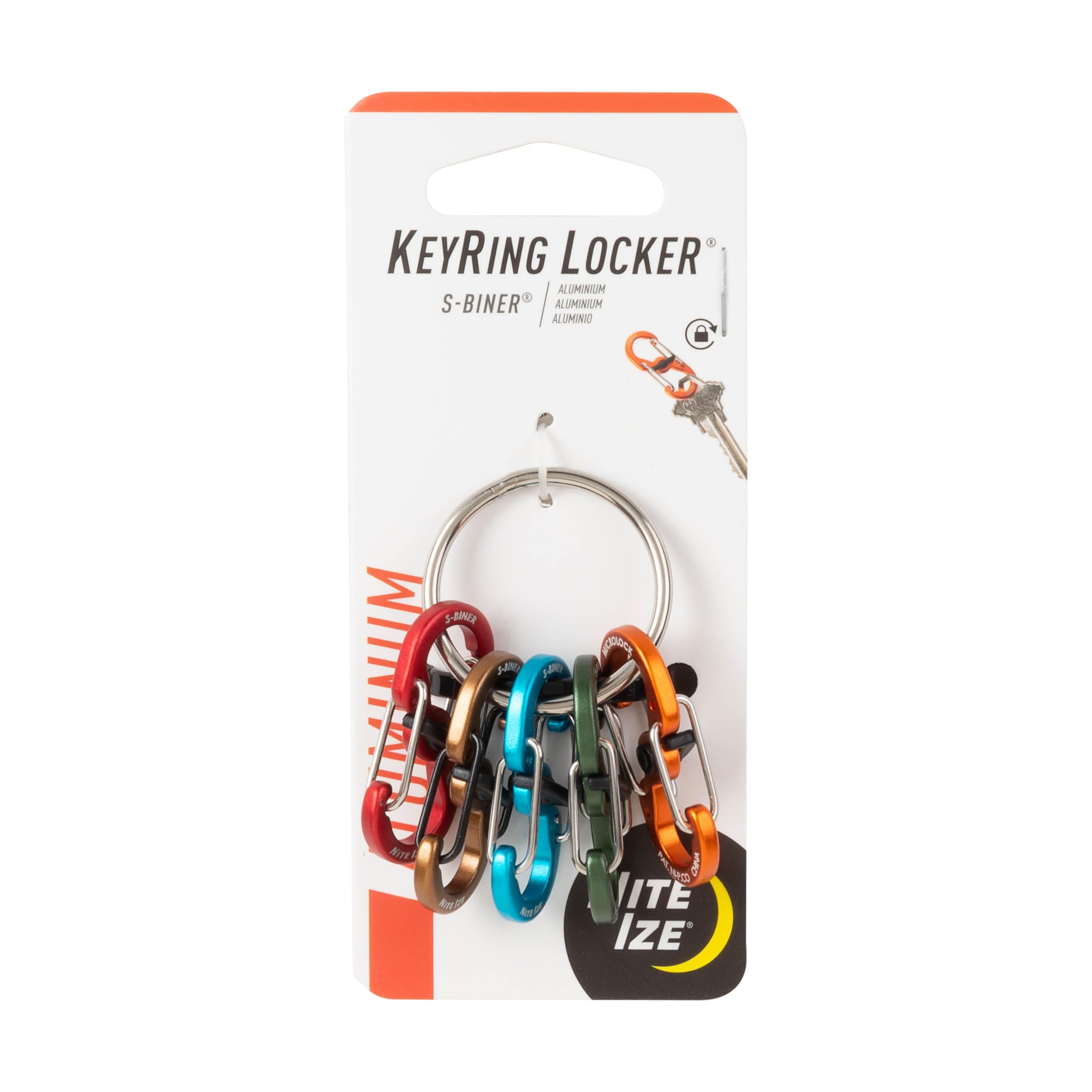 Nite IZE Aluminum Keyring Locker S-Biner - Carabiner Accessories for Keychain Organization - Keyring with 5 Assorted Color S-Biner MicroLock Carabiners