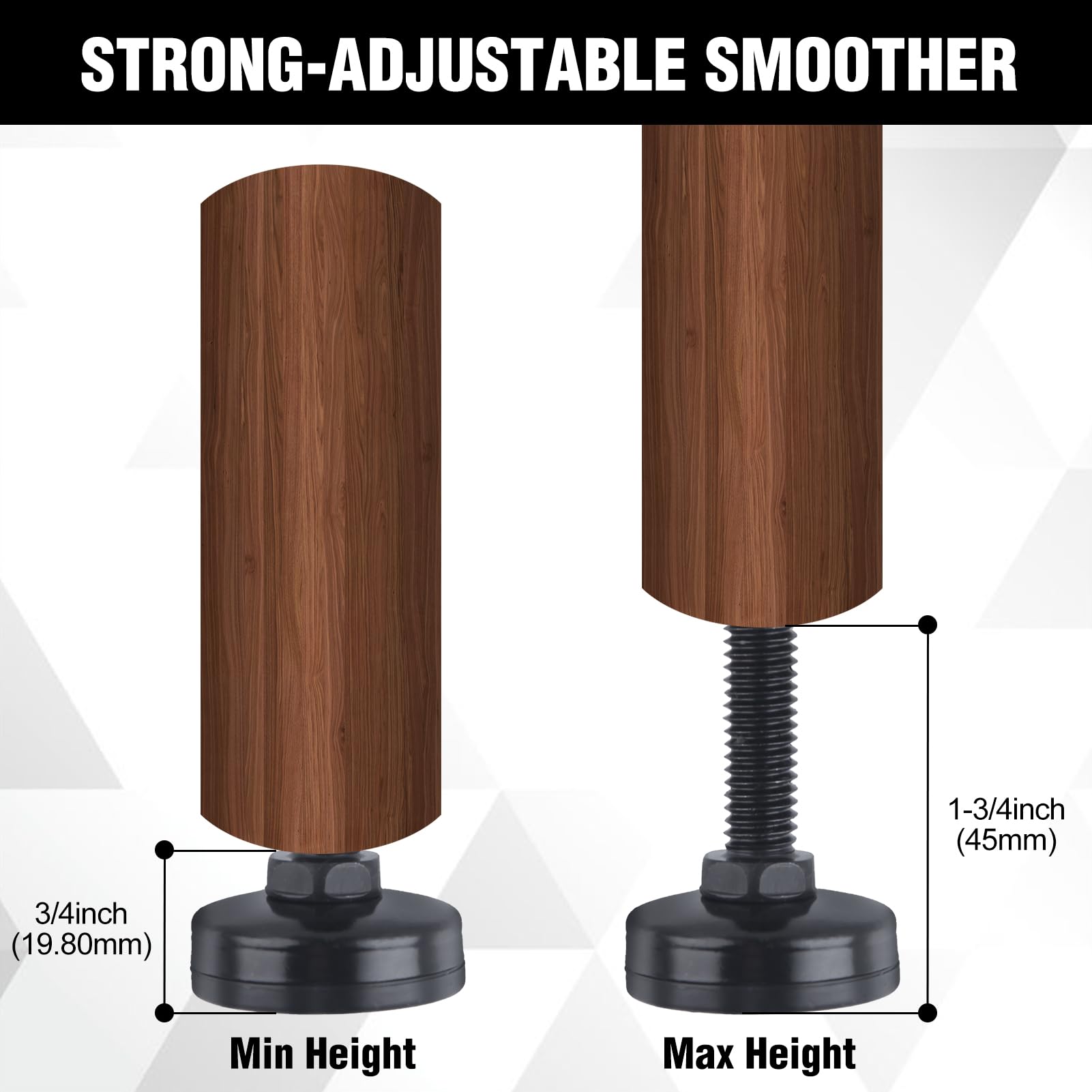 GOLD DEER 4 Pack Adjustable Leveling Feet Heavy Duty Furniture Levelers Furniture Feet 3/8''-16 Thread w/T-Nut Kit for Tables,Cabinets,Chairs,Workbench,Sofa and More,Large Base Supports 1320LBs - Image 3