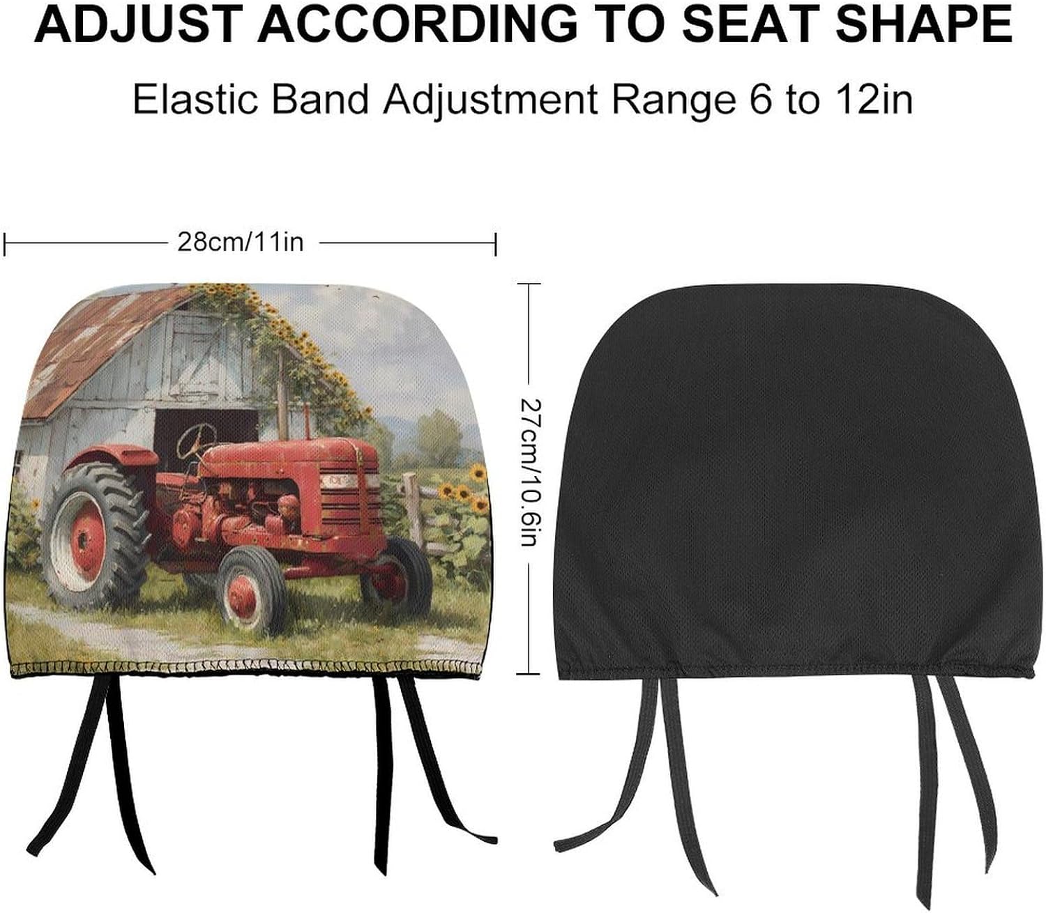 Red Farm Tractor Old Barn Fashion Car Headrest Cover Novelty Elastic Seat Rest Covers for SUV Truck Sedan image 2