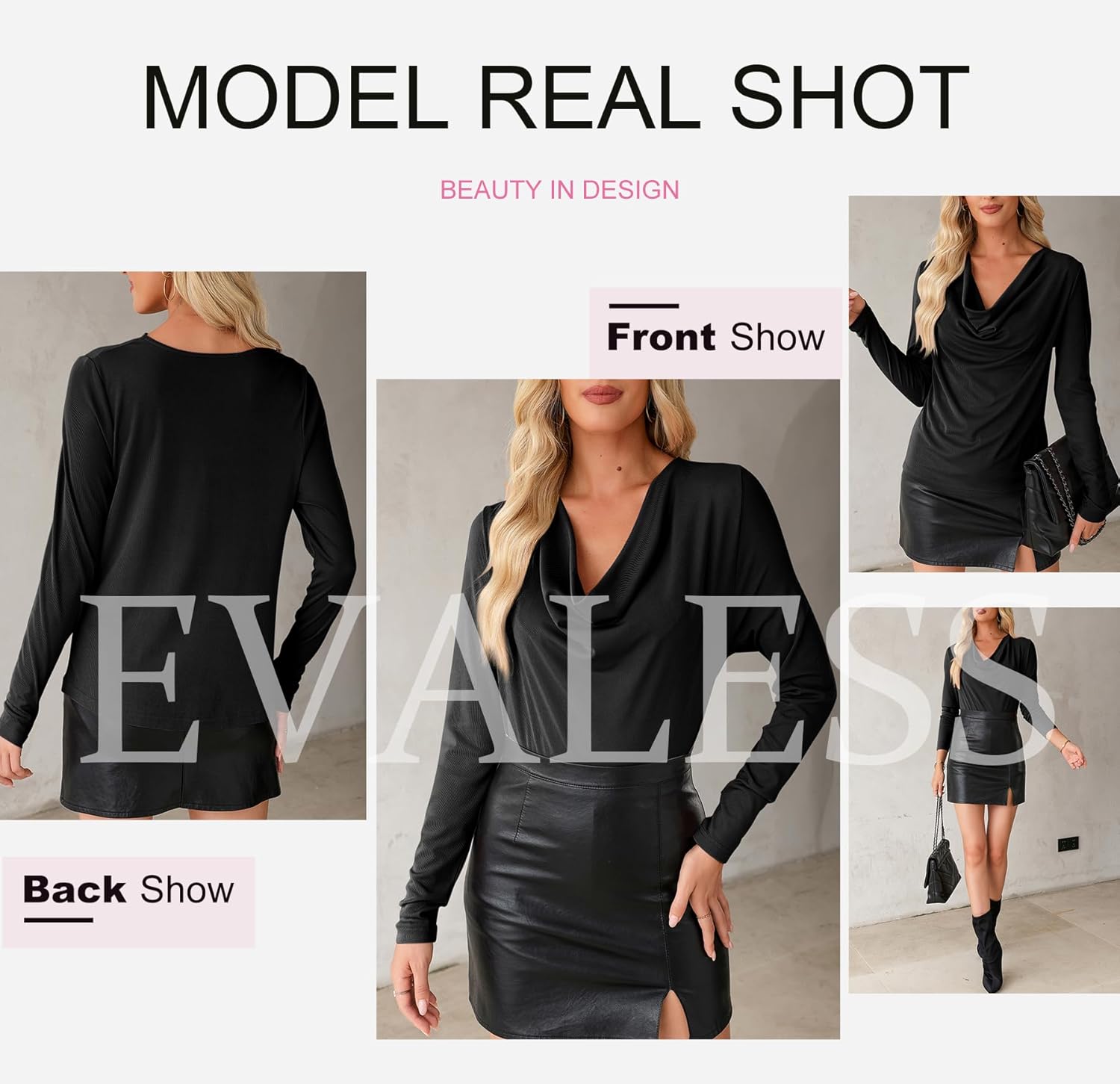 EVALESS Long Sleeve Shirts for Women Fall Womens Tops Spring Cowl Neck Draped Blouses Tee Professional Teacher Outfits for Work Office Formal Business Casual Outfits Loose Fitted,Black Large - Image 6