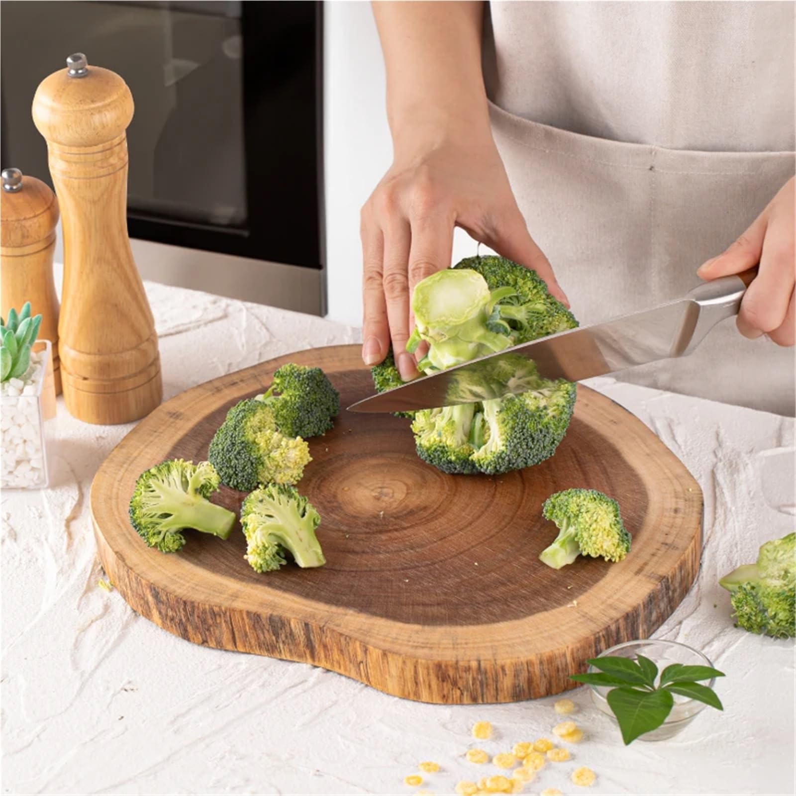 Tabla de cortar de plástico Exquisita tabla de cortar redonda madera reversible, sin empalmes, ideal for charcutería, queso, postre y carne(M)