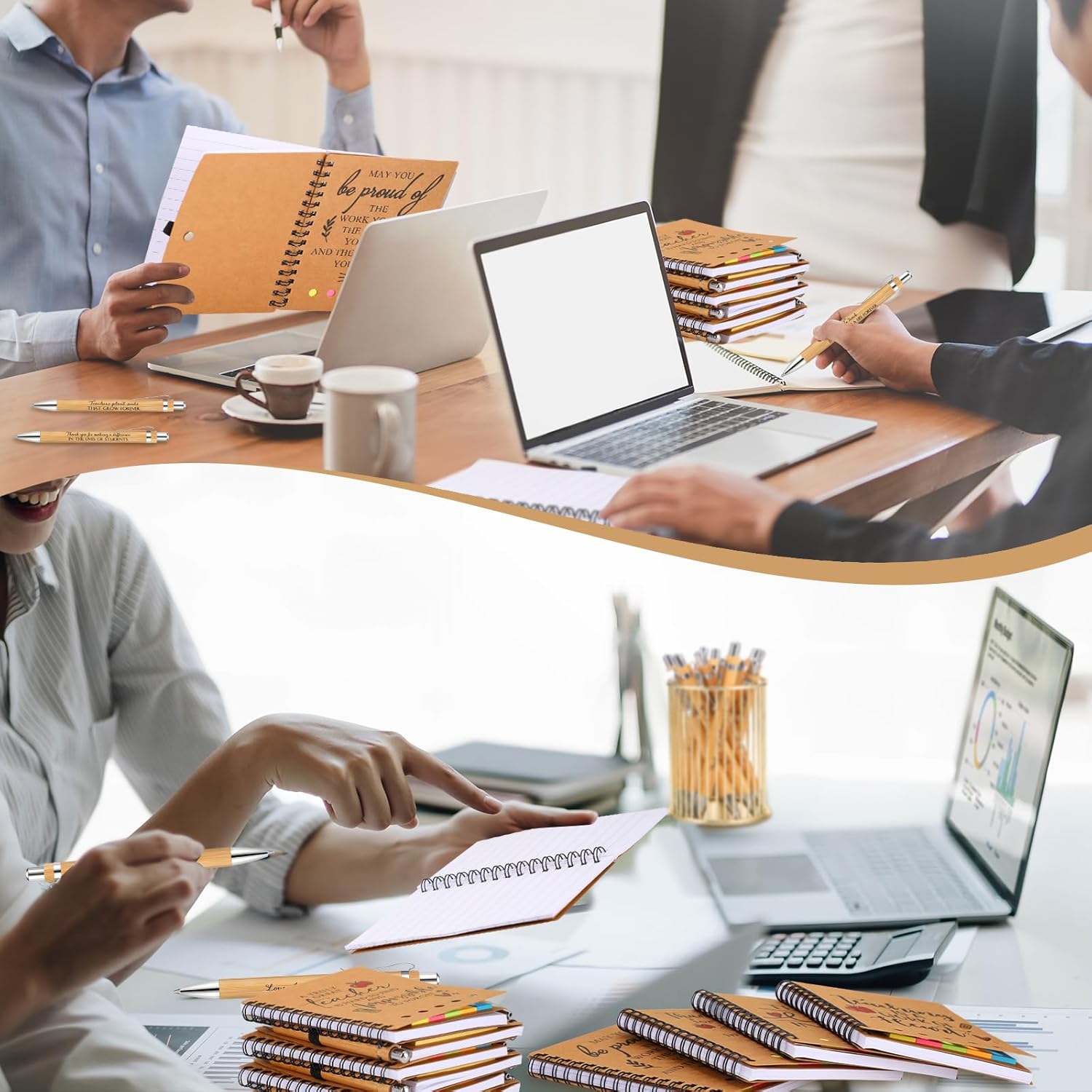 Glenmal Teacher Employee Appreciation Gift for Women Spiral Notebook Thank You Gift for Teachers from Students Inspirational Journal with Bamboo Pens for Office Supplies(10 Sets) - Image 5